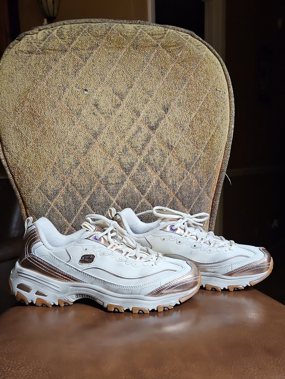 Skechers D'Lites Vintage Vision Lace Up Sneakers Walking Running Shoes Cream